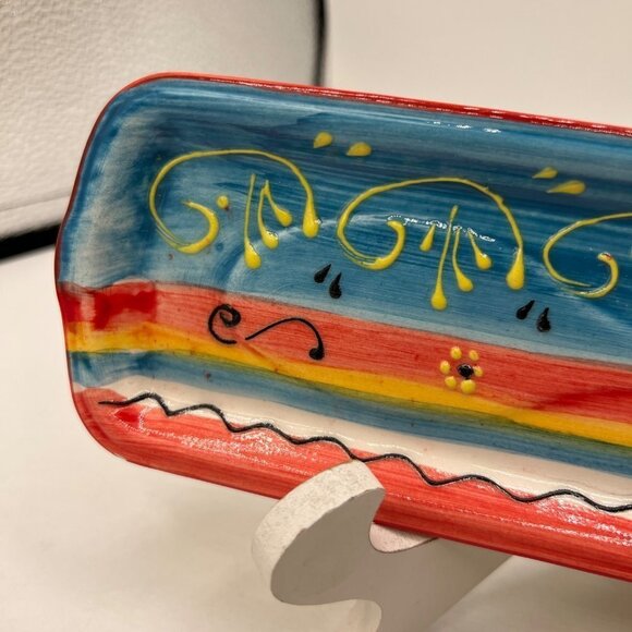 Spanish Hand Made Painted Ceramic Long Trinket Tray - Picture 2 of 9